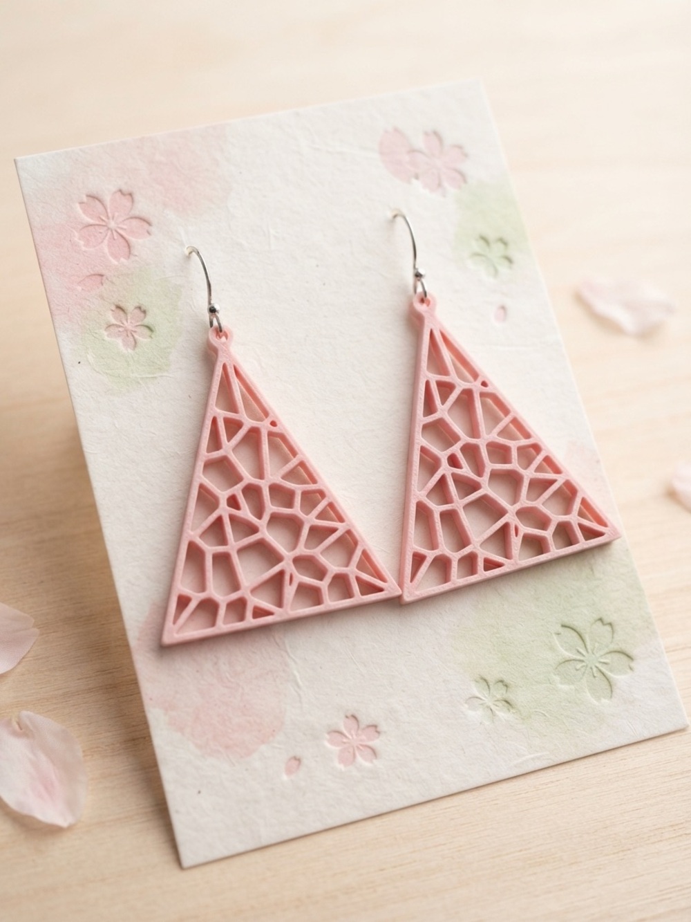 Pink Geometric Triangle Drop Earrings - Unbranded